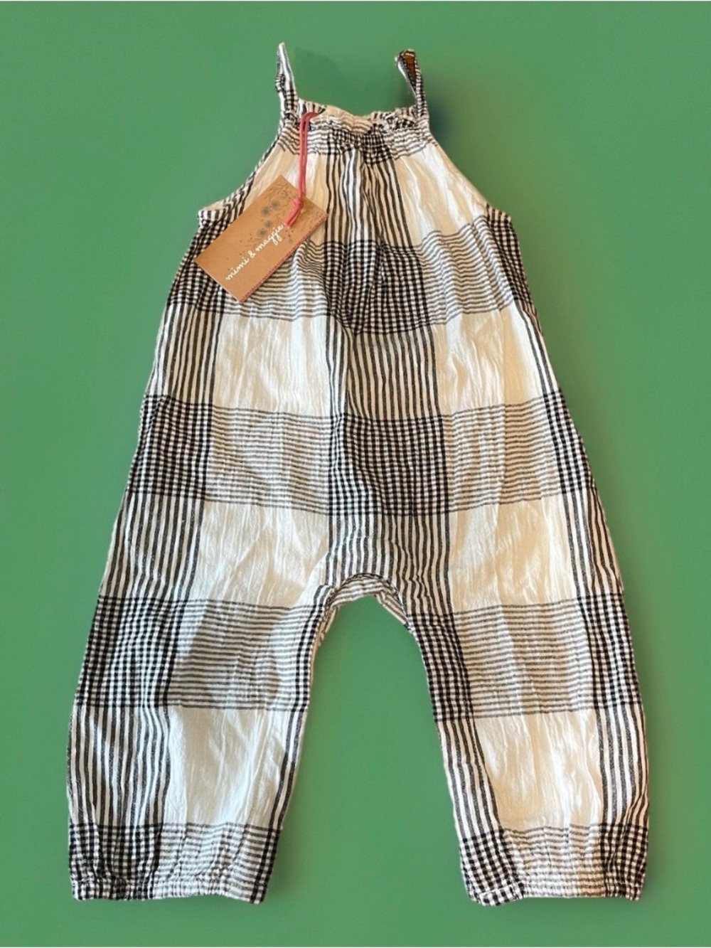 NWT Mimi & Maggie River Romper 18M Plaid Patchwork Cotton Gauze Jumpsuit 2503